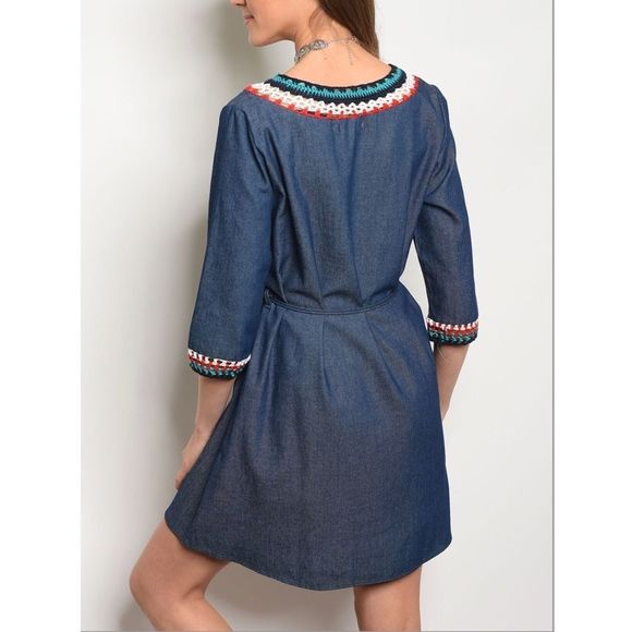 Denim Crocheted Belted Dress - Picture 2 of 6
